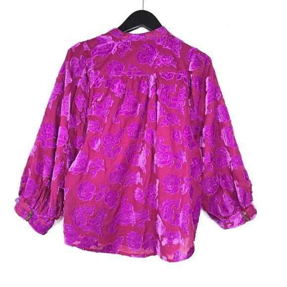 Anthropologie Pilcro Velvet Appliqué Blouse Boho Chic Plum Purple Button Front - Picture 8 of 10